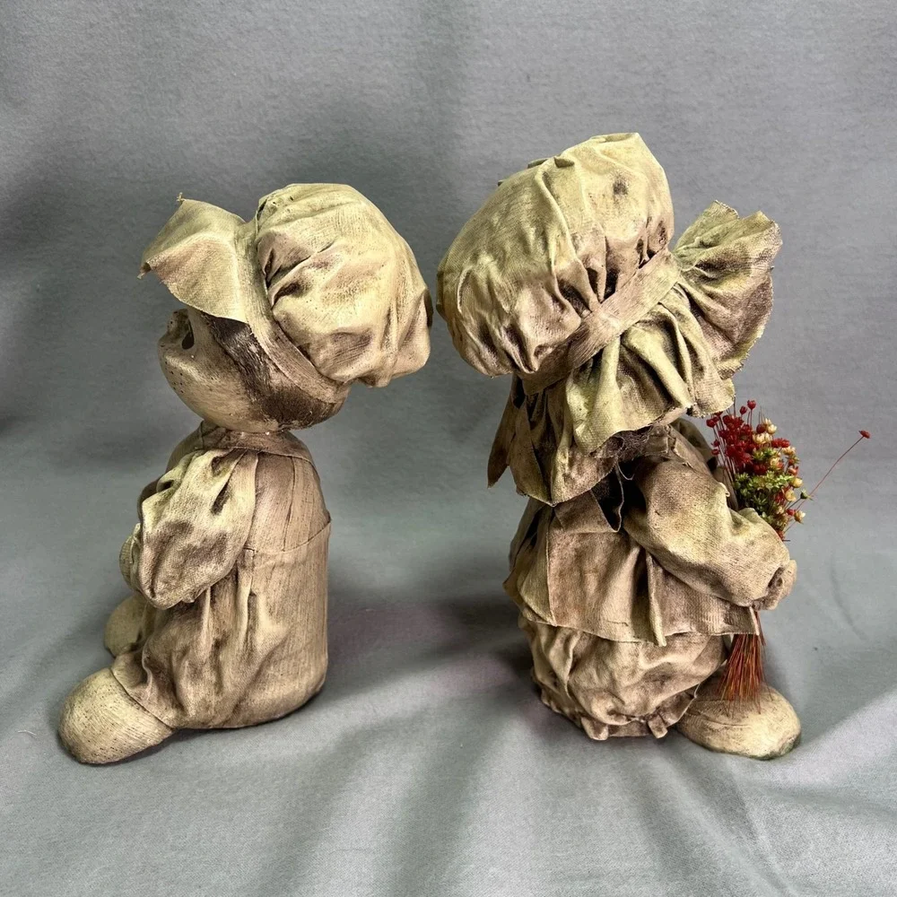Vintage Dip 'N Drape Folk Art Dolls Paper Mache Sepia Toned 1970s Handmade Craft
